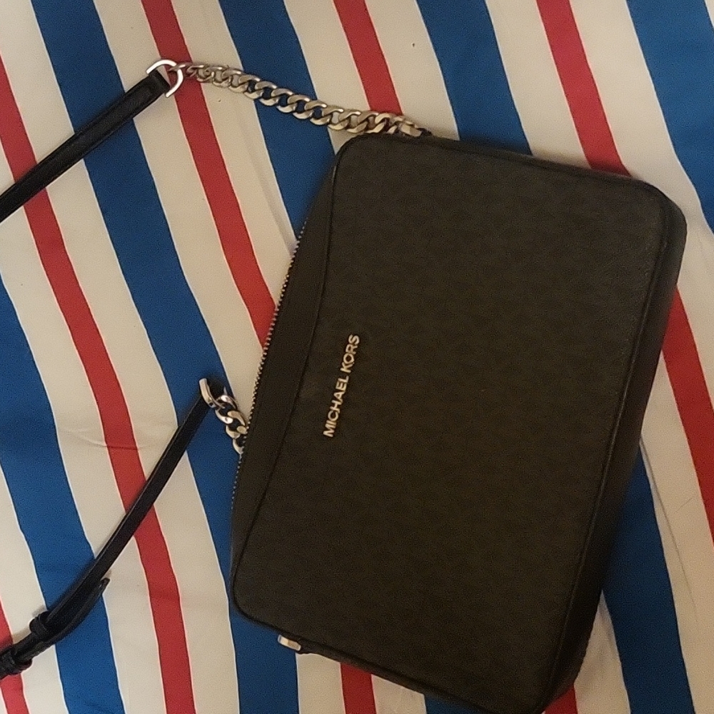 Small Black and Gray MK purse with silver hardware